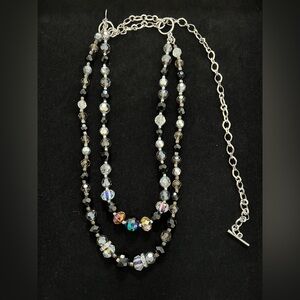 Cookie Lee Black and Silver Double-Strand Necklace